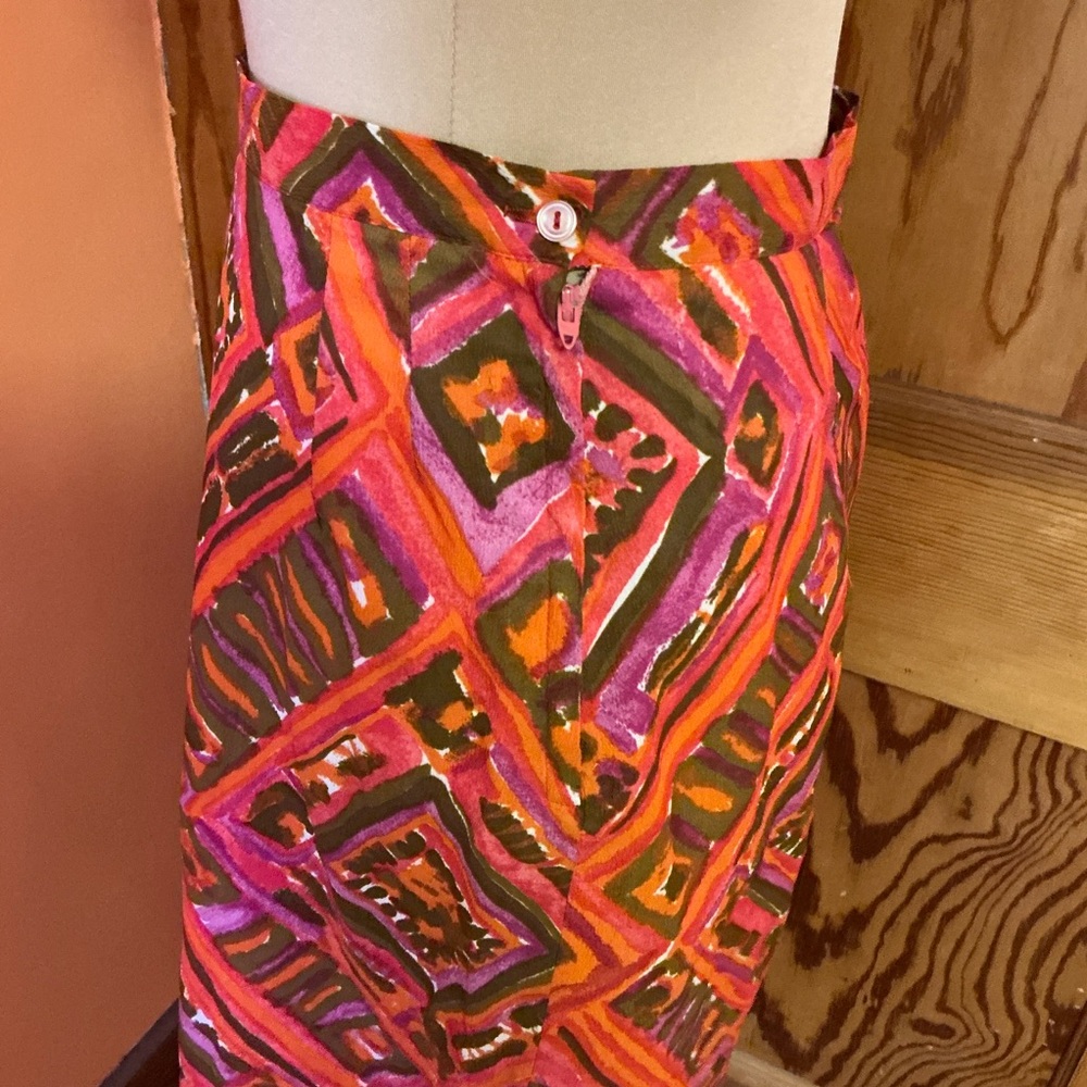 Vintage 1960s Day Glow Geometric Skirt | Psychedelic Pink Orange Mod Skirt - Picture 9 of 12